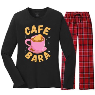 Cafe Bara Rodent Animals Vintage Capybaras Funny Capybara  Women's Long Sleeve Flannel Pajama Set 