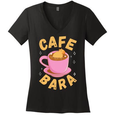 Cafe Bara Rodent Animals Vintage Capybaras Funny Capybara  Women's V-Neck T-Shirt