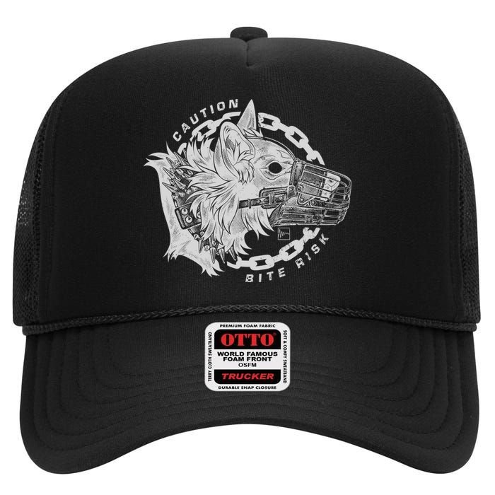 Caution Bite Risk High Crown Mesh Back Trucker Hat