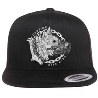 Caution Bite Risk Flat Bill Trucker Hat