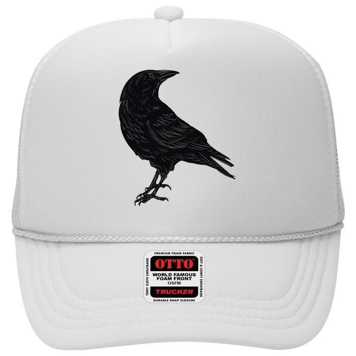 Crow Blackbird Raven Silhouette Bird High Crown Mesh Back Trucker Hat