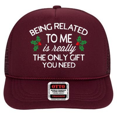 Christmas Being Related To Me Family Joke High Crown Mesh Back Trucker Hat