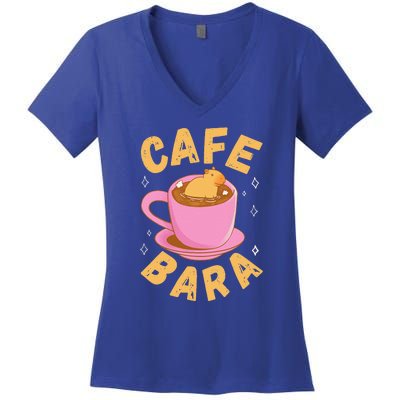 Cafe Bara Rodent Animals Vintage Capybaras Women's V-Neck T-Shirt