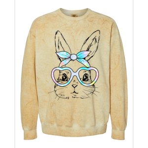 Cute Bunny Rabbit Face Tie Dye Glasses Girl Happy Easter Day Colorblast Crewneck Sweatshirt