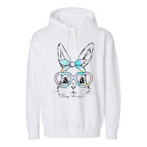 Cute Bunny Rabbit Face Tie Dye Glasses Girl Happy Easter Day Garment-Dyed Fleece Hoodie