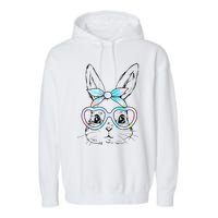 Cute Bunny Rabbit Face Tie Dye Glasses Girl Happy Easter Day Garment-Dyed Fleece Hoodie