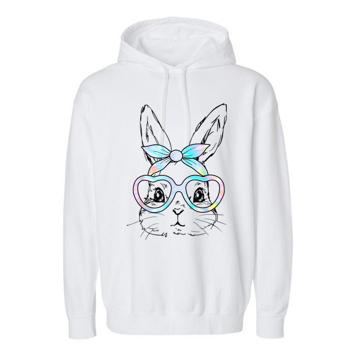 Cute Bunny Rabbit Face Tie Dye Glasses Girl Happy Easter Day Garment-Dyed Fleece Hoodie