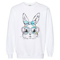 Cute Bunny Rabbit Face Tie Dye Glasses Girl Happy Easter Day Garment-Dyed Sweatshirt