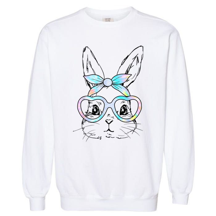 Cute Bunny Rabbit Face Tie Dye Glasses Girl Happy Easter Day Garment-Dyed Sweatshirt