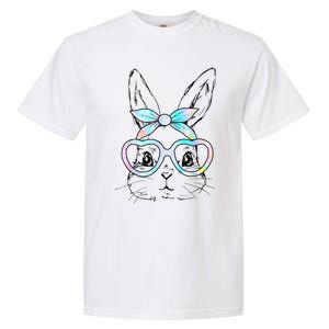 Cute Bunny Rabbit Face Tie Dye Glasses Girl Happy Easter Day Garment-Dyed Heavyweight T-Shirt