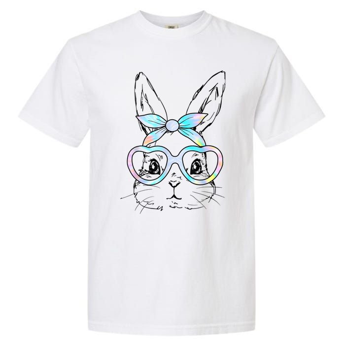 Cute Bunny Rabbit Face Tie Dye Glasses Girl Happy Easter Day Garment-Dyed Heavyweight T-Shirt