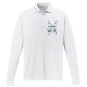 Cute Bunny Rabbit Face Tie Dye Glasses Girl Happy Easter Day Performance Long Sleeve Polo