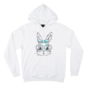 Cute Bunny Rabbit Face Tie Dye Glasses Girl Happy Easter Day Hoodie