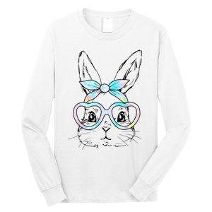 Cute Bunny Rabbit Face Tie Dye Glasses Girl Happy Easter Day Long Sleeve Shirt