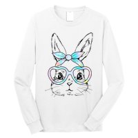 Cute Bunny Rabbit Face Tie Dye Glasses Girl Happy Easter Day Long Sleeve Shirt