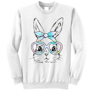 Cute Bunny Rabbit Face Tie Dye Glasses Girl Happy Easter Day Sweatshirt