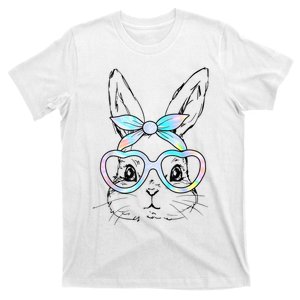 Cute Bunny Rabbit Face Tie Dye Glasses Girl Happy Easter Day T-Shirt