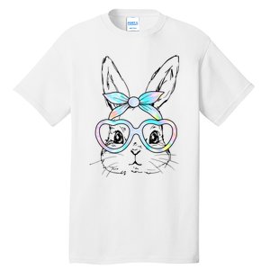 Cute Bunny Rabbit Face Tie Dye Glasses Girl Happy Easter Day Tall T-Shirt