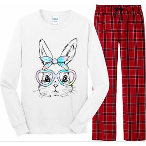 Cute Bunny Rabbit Face Tie Dye Glasses Girl Happy Easter Day Long Sleeve Pajama Set