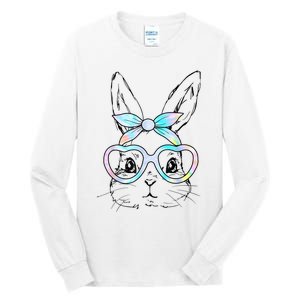 Cute Bunny Rabbit Face Tie Dye Glasses Girl Happy Easter Day Tall Long Sleeve T-Shirt