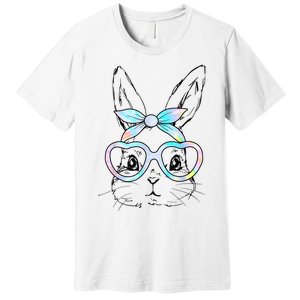 Cute Bunny Rabbit Face Tie Dye Glasses Girl Happy Easter Day Premium T-Shirt