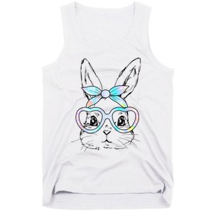 Cute Bunny Rabbit Face Tie Dye Glasses Girl Happy Easter Day Tank Top