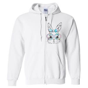 Cute Bunny Rabbit Face Tie Dye Glasses Girl Happy Easter Day Full Zip Hoodie