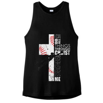 Christian Baseball Religious Cross Graphic Ladies PosiCharge Tri-Blend Wicking Tank