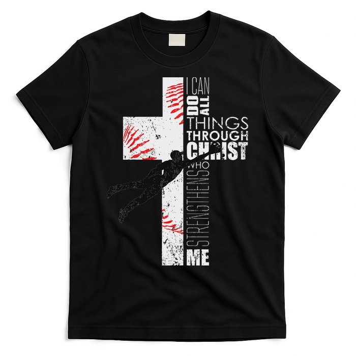 Christian Baseball Religious Cross Graphic T-Shirt