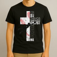 Christian Baseball Religious Cross Graphic T-Shirt