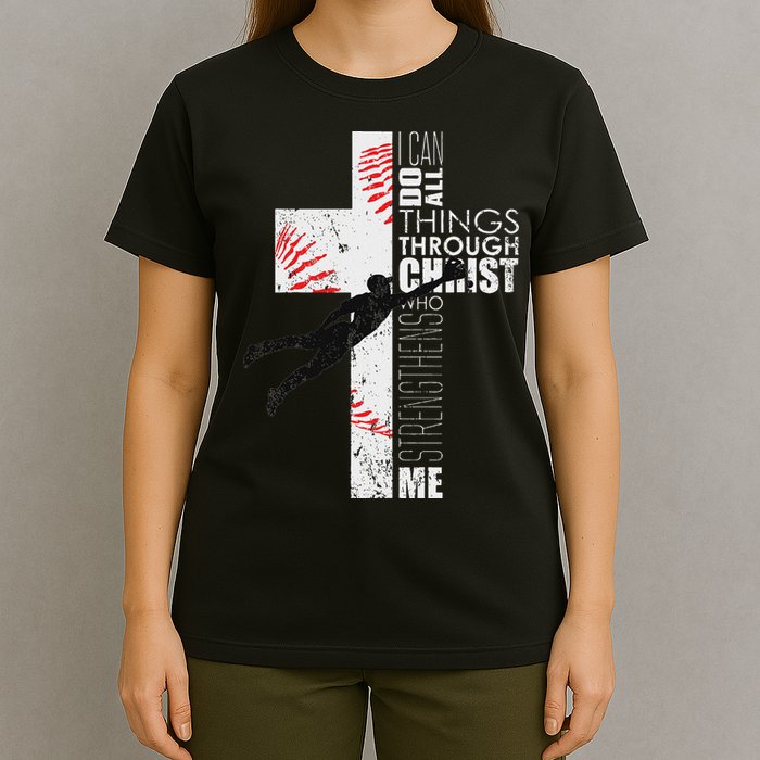Christian Baseball Religious Cross Graphic T-Shirt