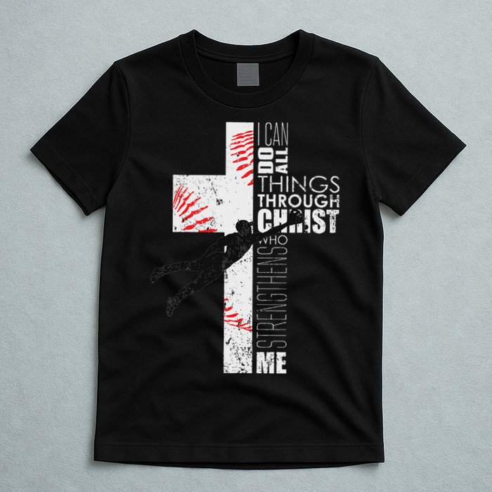Christian Baseball Religious Cross Graphic T-Shirt