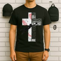 Christian Baseball Religious Cross Graphic T-Shirt
