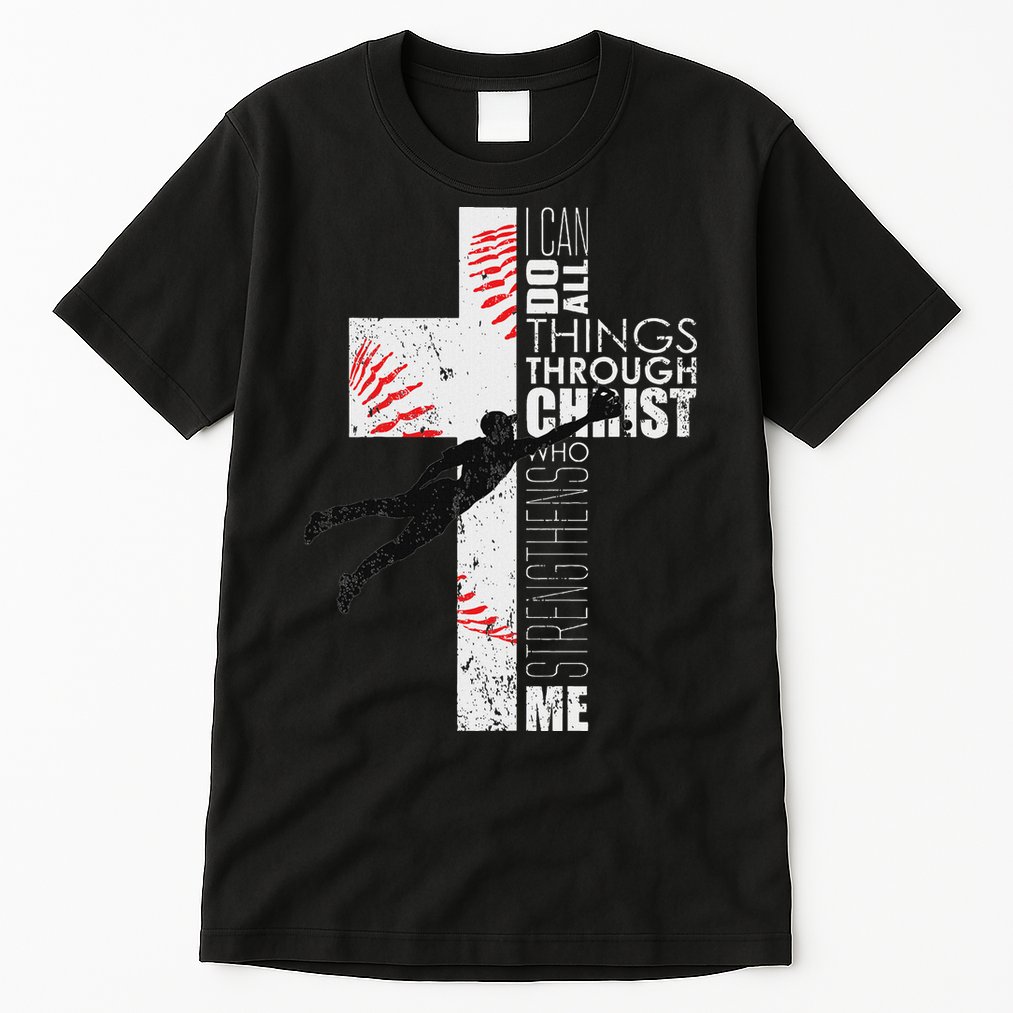 Christian Baseball Religious Cross Graphic Tall T-Shirt