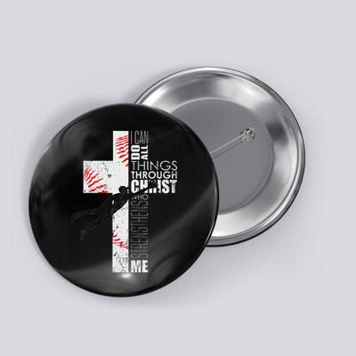 Christian Baseball Religious Cross Graphic Button
