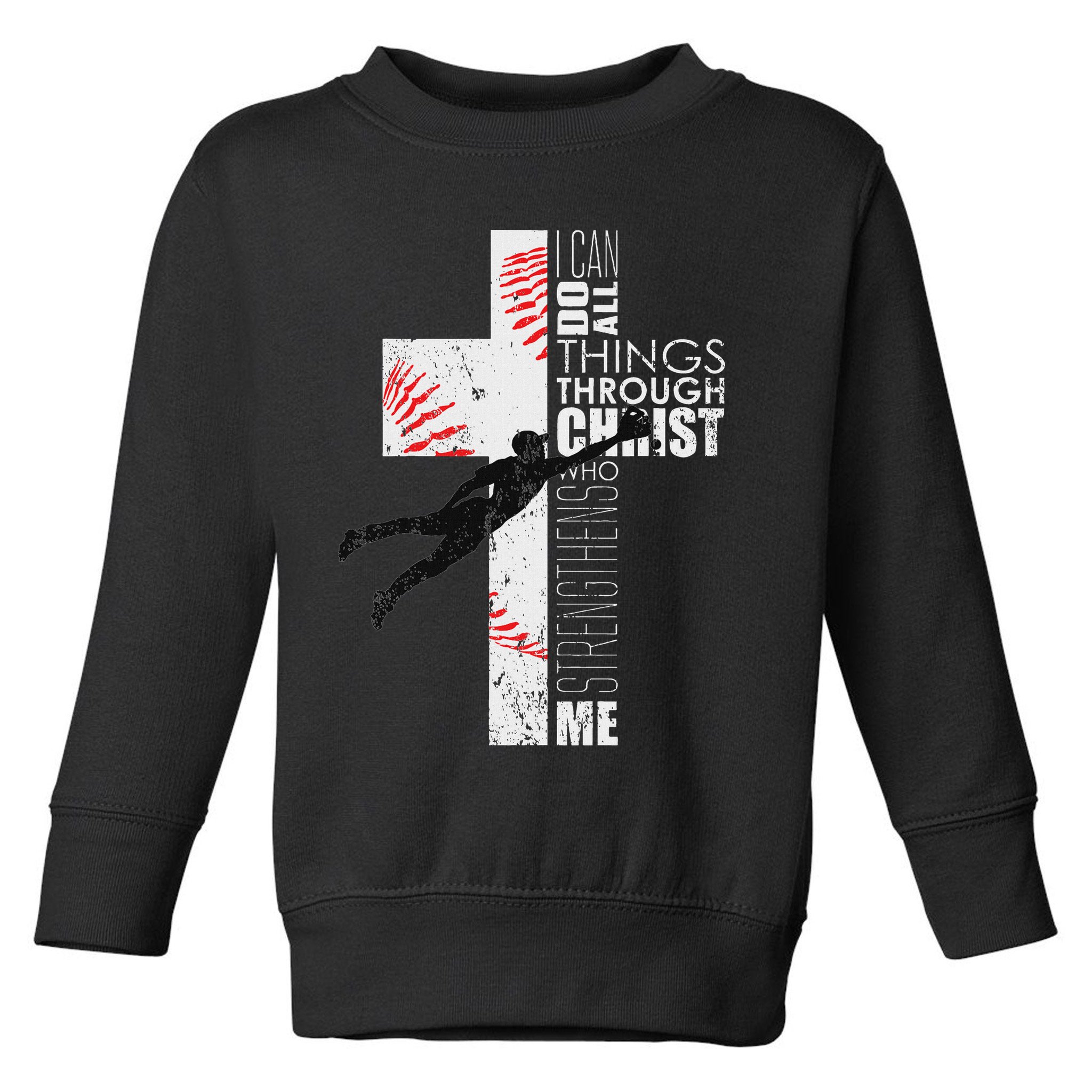 Christian Baseball Religious Cross Graphic Toddler Sweatshirt