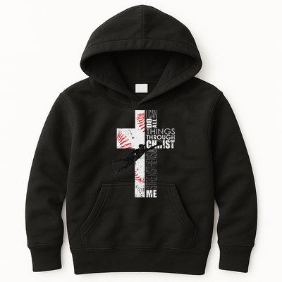 Christian Baseball Religious Cross Graphic Kids Hoodie