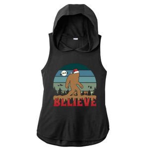 Christmas Bigfoot Retro Ladies PosiCharge Tri-Blend Wicking Draft Hoodie Tank