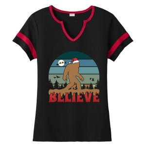 Christmas Bigfoot Retro Ladies Halftime Notch Neck Tee