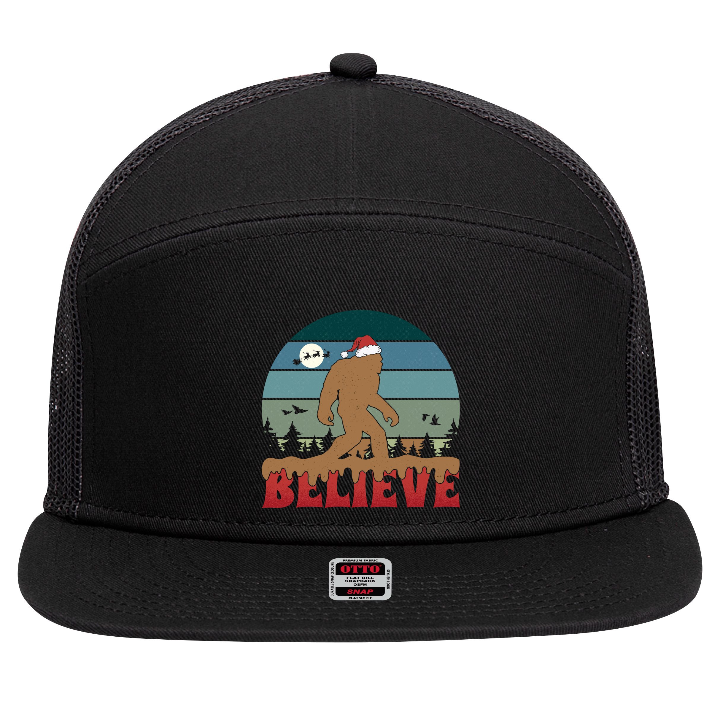 Christmas Bigfoot Retro 7 Panel Mesh Trucker Snapback Hat