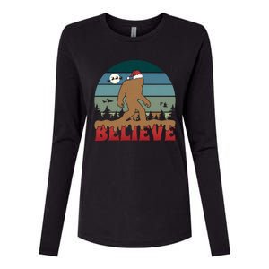 Christmas Bigfoot Retro Womens Cotton Relaxed Long Sleeve T-Shirt