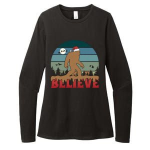 Christmas Bigfoot Retro Womens CVC Long Sleeve Shirt