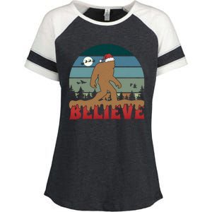 Christmas Bigfoot Retro Enza Ladies Jersey Colorblock Tee