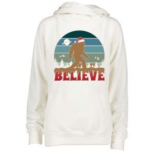 Christmas Bigfoot Retro Womens Funnel Neck Pullover Hood