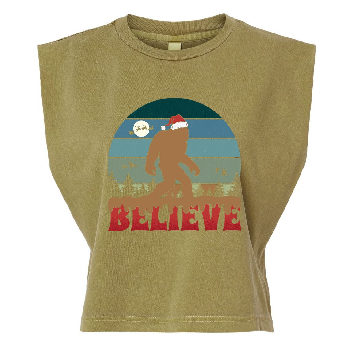 Christmas Bigfoot Retro Garment-Dyed Women's Muscle Tee