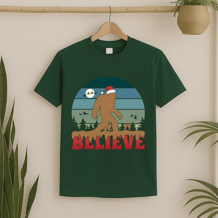 Christmas Bigfoot Retro T-Shirt
