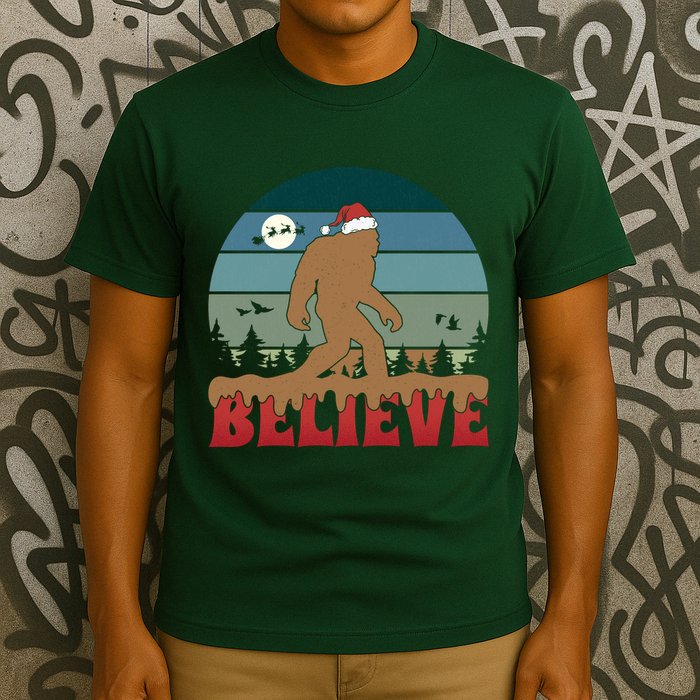 Christmas Bigfoot Retro T-Shirt