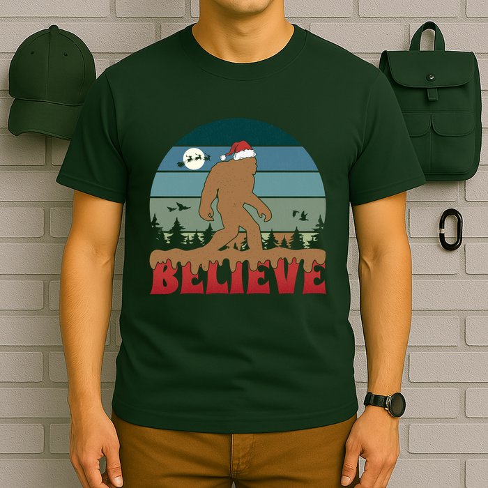 Christmas Bigfoot Retro T-Shirt