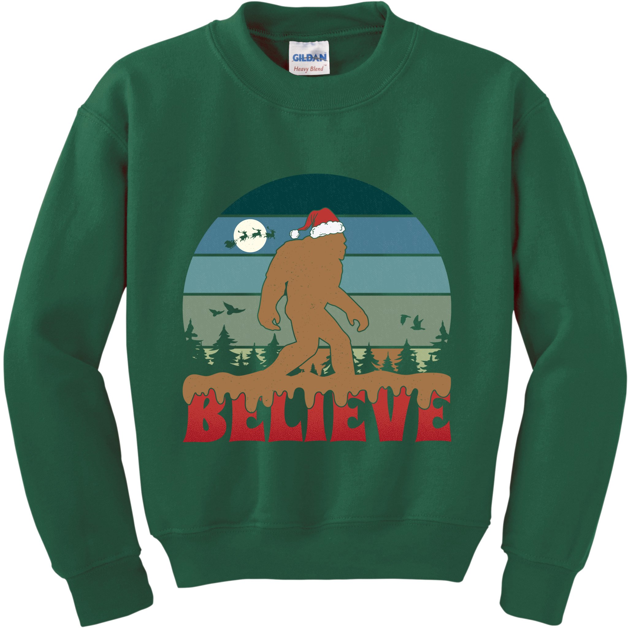 Christmas Bigfoot Retro Kids Sweatshirt