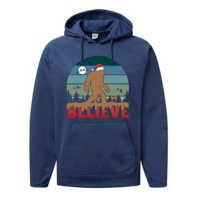 Christmas Bigfoot Retro Performance Fleece Hoodie